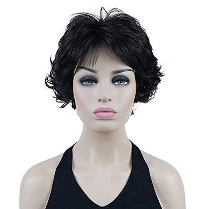 Lydell 8" Short Curly Women Wigs – Soft Shaggy Layered Classic Cap Full Synthetic Wig (Dark Brown)