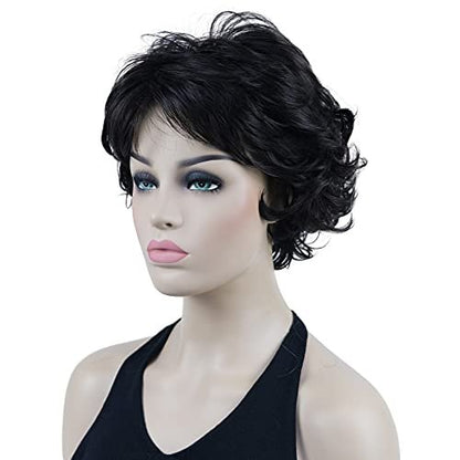 Lydell 8" Short Curly Women Wigs – Soft Shaggy Layered Classic Cap Full Synthetic Wig (Dark Brown)