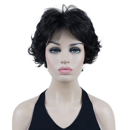 Lydell 8" Short Curly Women Wigs – Soft Shaggy Layered Classic Cap Full Synthetic Wig (Dark Brown)