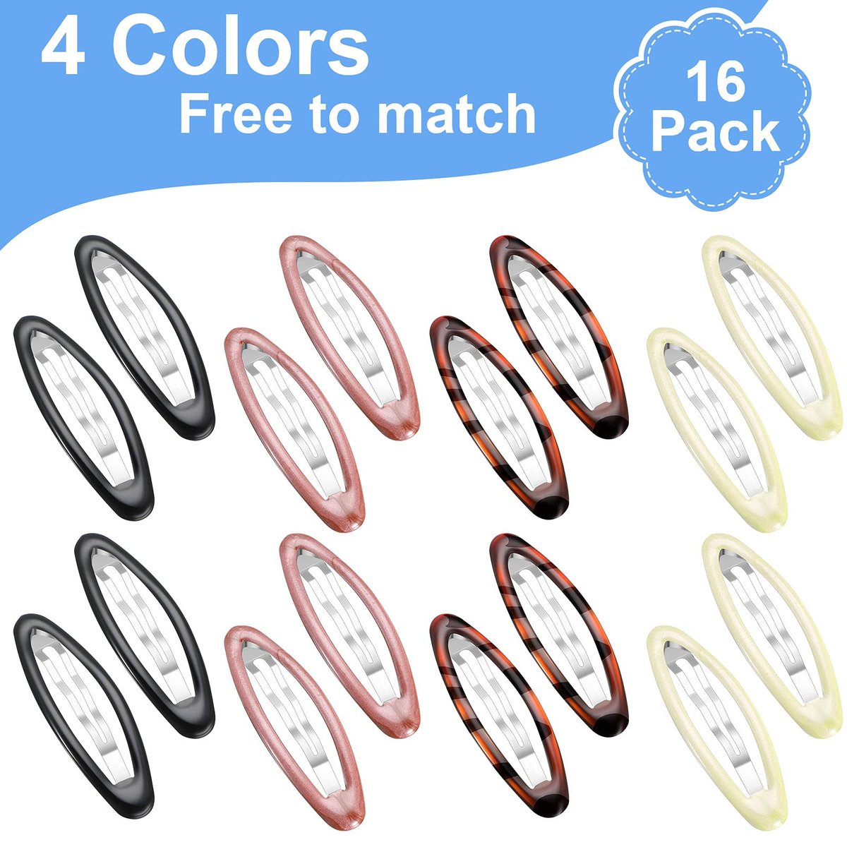 16 Pieces 2.8 Inch Large Hair Clip Barrettes for Women - Big Oval Water Drop Shape Metal Stoving Varnish No Slip Hair Barrettes (Adorable Color) - görsel 3