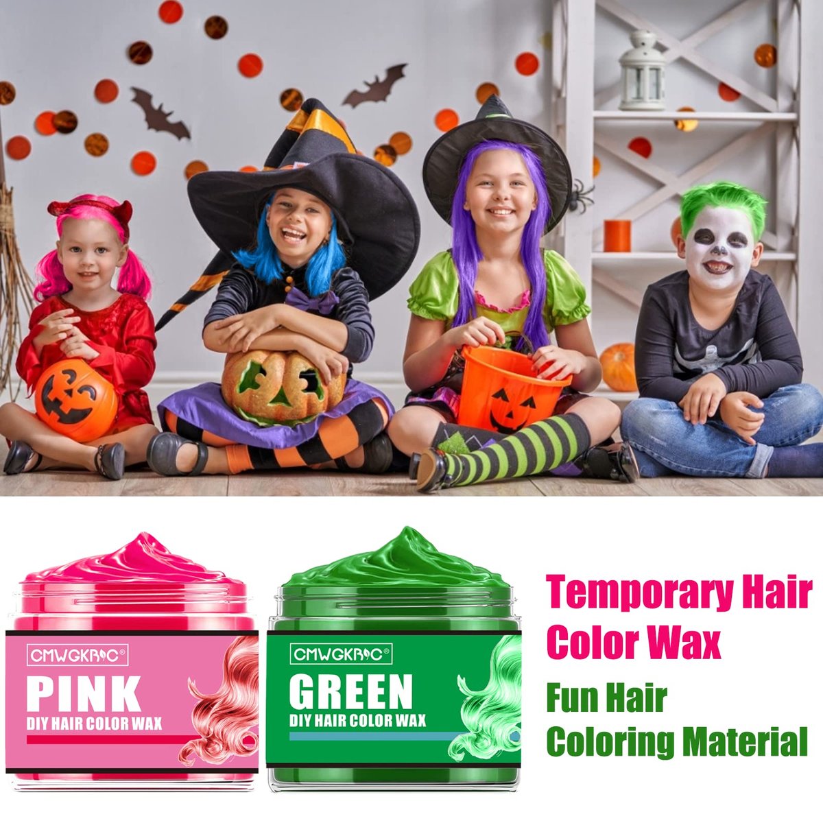 4 Colors Temporary Hair Color Spray & Wax - Purple, Green, Blue, Pink - Non-Damaging Hair Dye for Kids, Teens, Adults - Perfect for Party, Halloween, Cosplay - görsel 11
