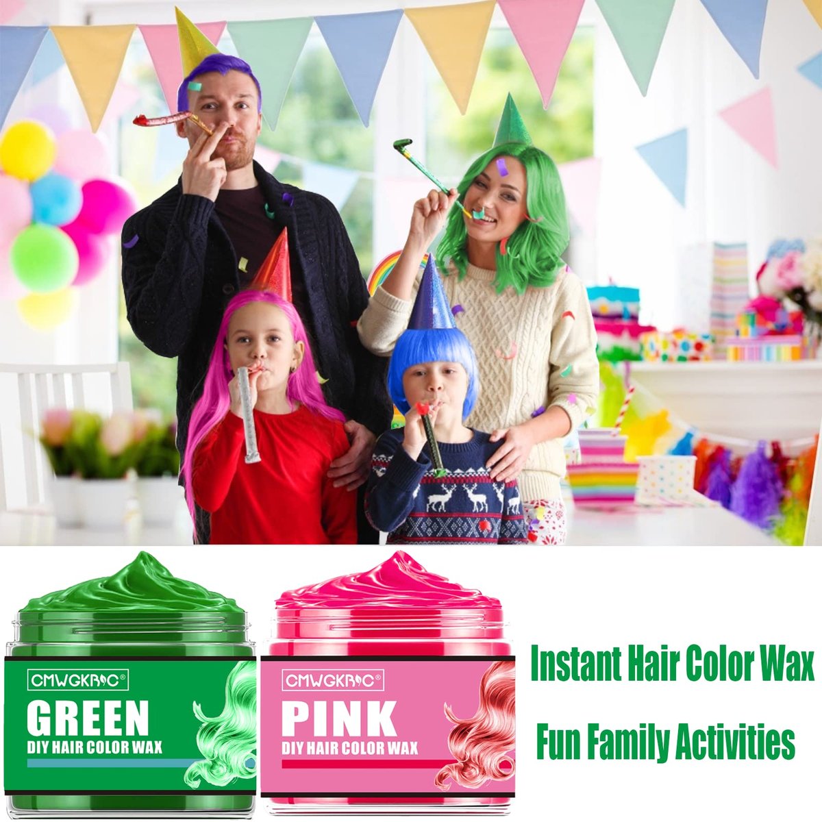 4 Colors Temporary Hair Color Spray & Wax - Purple, Green, Blue, Pink - Non-Damaging Hair Dye for Kids, Teens, Adults - Perfect for Party, Halloween, Cosplay - görsel 3
