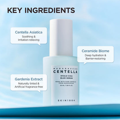SKIN1004 Hyalu-Cica Blue Serum – Hydrating Face Serum with 5 Hyaluronic Acids & Madagascar Centella Asiatica, 1.69 fl oz (50 ml)