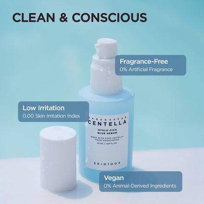 SKIN1004 Hyalu-Cica Blue Serum – Hydrating Face Serum with 5 Hyaluronic Acids & Madagascar Centella Asiatica, 1.69 fl oz (50 ml)