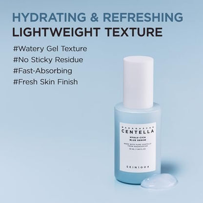 SKIN1004 Hyalu-Cica Blue Serum – Hydrating Face Serum with 5 Hyaluronic Acids & Madagascar Centella Asiatica, 1.69 fl oz (50 ml)