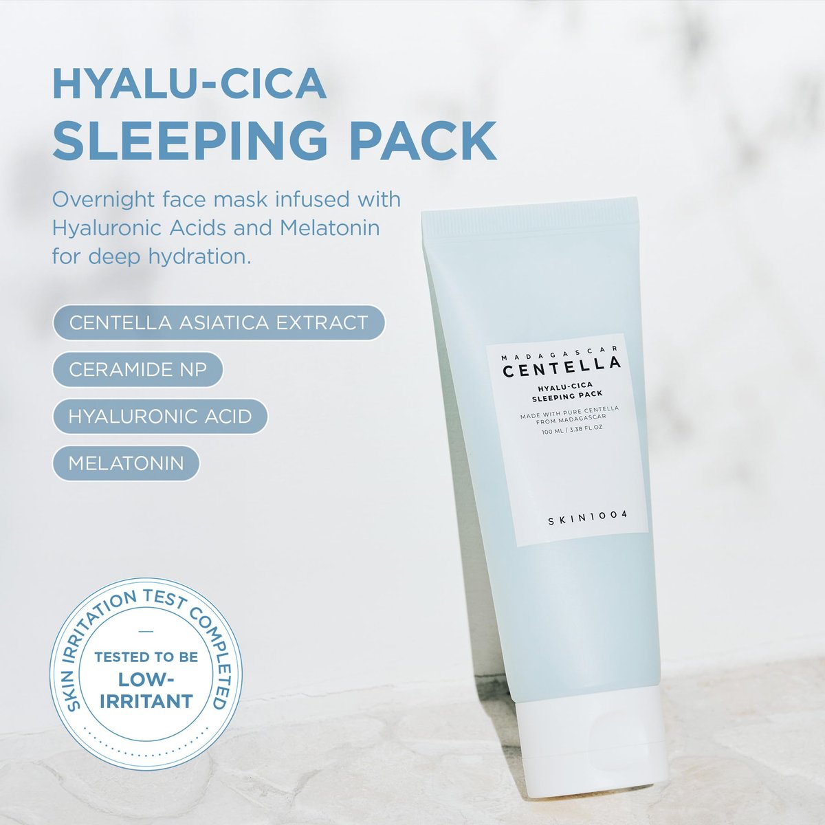 SKIN1004 Hyalu-CICA Sleeping Pack – 3.38 fl oz (100ml) – Melatonin, Hyaluronic Acid & Centella Asiatica – Overnight Moisturizing & Revitalizing Mask Avelisse
