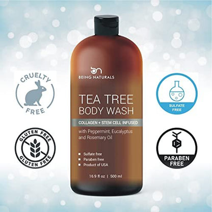 Tea Tree Body Wash with Organic Tea Tree Oil - Fights Odor, Acne & Skin Issues, 16.9 oz by Being Naturals Avelisse