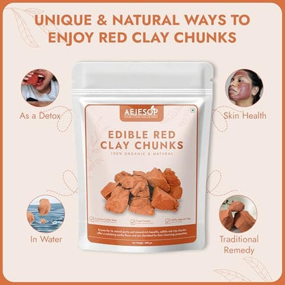 AEJESOP Red Clay Edible Chunks - Natural Organic Clay for Face Mask & Mud Mask (7 oz / 200g) Avelisse