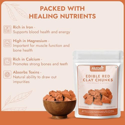 AEJESOP Red Clay Edible Chunks - Natural Organic Clay for Face Mask & Mud Mask (7 oz / 200g) Avelisse
