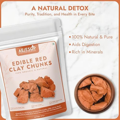 AEJESOP Red Clay Edible Chunks - Natural Organic Clay for Face Mask & Mud Mask (7 oz / 200g) Avelisse