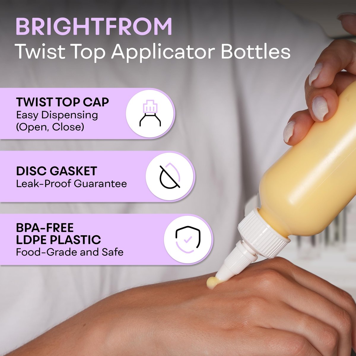 BRIGHTFROM Twist Top Applicator Bottles - 4 OZ Squeeze Empty Plastic Bottles, Refillable Open/Close Nozzle, Multi Purpose (Pack of 2) - görsel 3