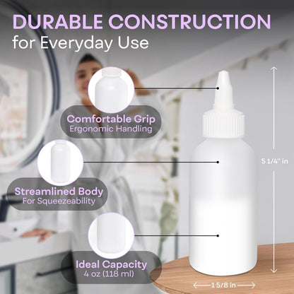 BRIGHTFROM Twist Top Applicator Bottles - 4 OZ Squeeze Empty Plastic Bottles, Refillable Open/Close Nozzle, Multi Purpose (Pack of 2)