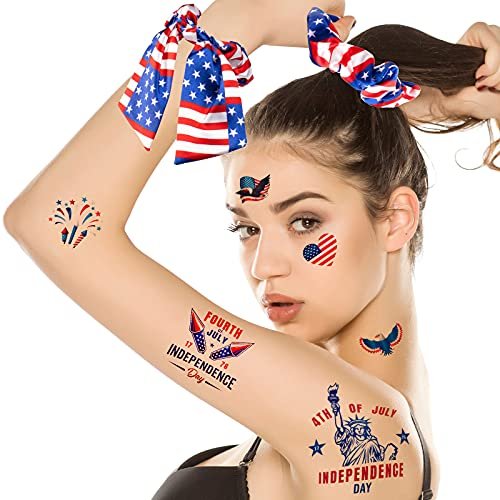 Whaline 4th of July Patriotic Accessories Kit - 15Pcs American Flag Headbands, Hair Scrunchies, Earrings, Temporary Tattoos for Women and Girls - görsel 14