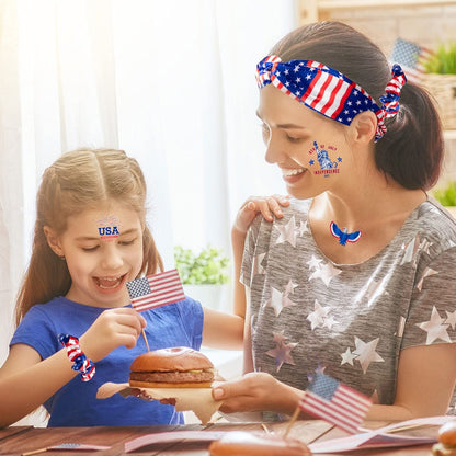 Whaline 4th of July Patriotic Accessories Kit - 15Pcs American Flag Headbands, Hair Scrunchies, Earrings, Temporary Tattoos for Women and Girls