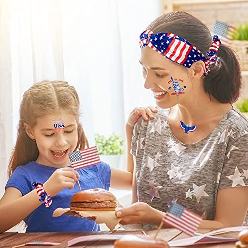 Whaline 4th of July Patriotic Accessories Kit - 15Pcs American Flag Headbands, Hair Scrunchies, Earrings, Temporary Tattoos for Women and Girls - görsel 12