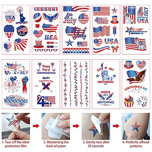 Whaline 4th of July Patriotic Accessories Kit - 15Pcs American Flag Headbands, Hair Scrunchies, Earrings, Temporary Tattoos for Women and Girls - görsel 8
