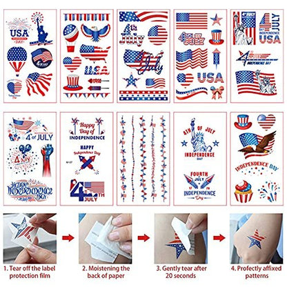 Whaline 4th of July Patriotic Accessories Kit - 15Pcs American Flag Headbands, Hair Scrunchies, Earrings, Temporary Tattoos for Women and Girls