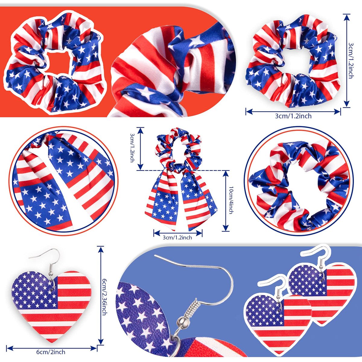 Whaline 4th of July Patriotic Accessories Kit - 15Pcs American Flag Headbands, Hair Scrunchies, Earrings, Temporary Tattoos for Women and Girls - görsel 5