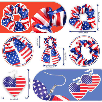 Whaline 4th of July Patriotic Accessories Kit - 15Pcs American Flag Headbands, Hair Scrunchies, Earrings, Temporary Tattoos for Women and Girls