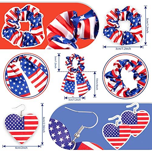 Whaline 4th of July Patriotic Accessories Kit - 15Pcs American Flag Headbands, Hair Scrunchies, Earrings, Temporary Tattoos for Women and Girls - görsel 6