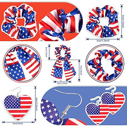 Whaline 4th of July Patriotic Accessories Kit - 15Pcs American Flag Headbands, Hair Scrunchies, Earrings, Temporary Tattoos for Women and Girls