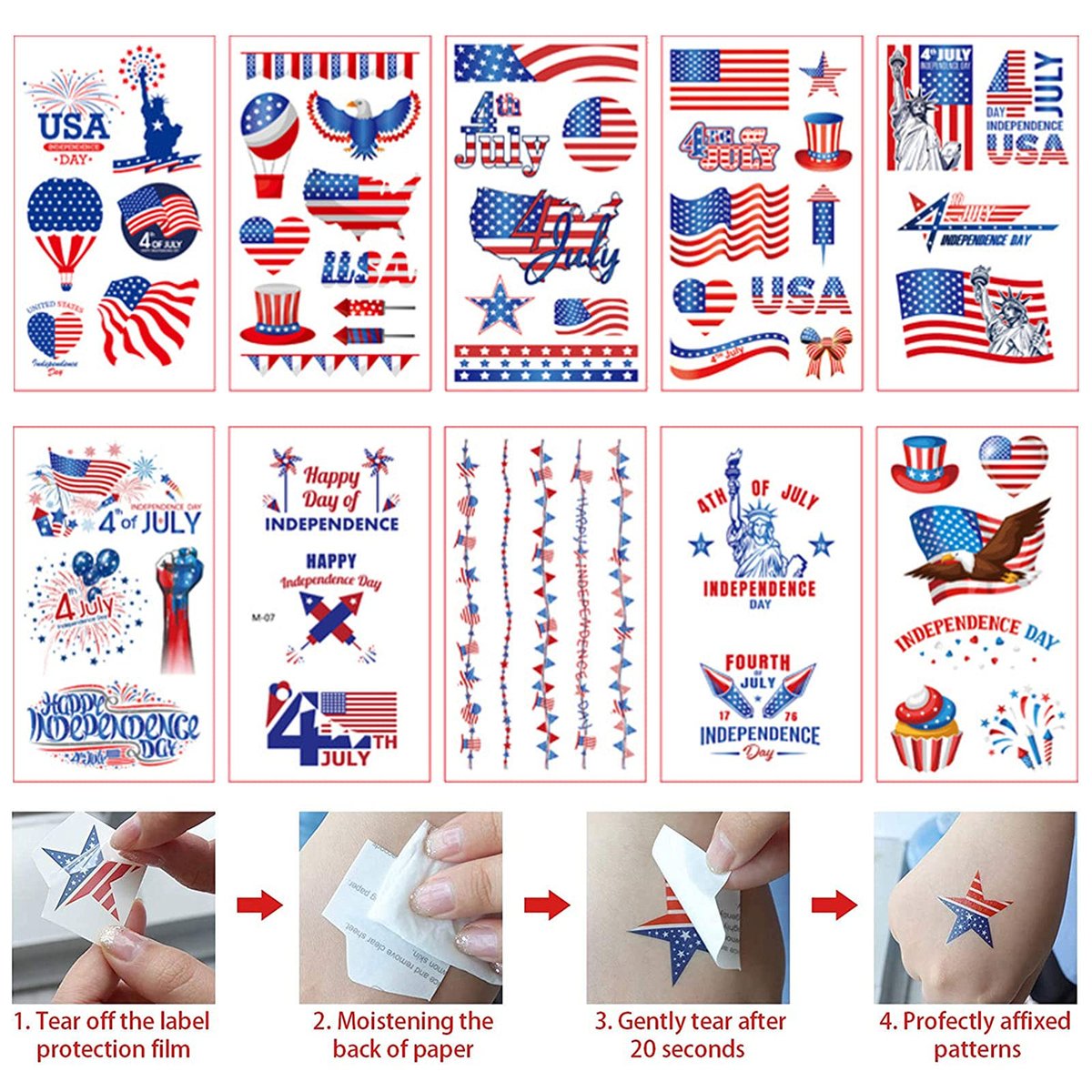 Whaline 4th of July Patriotic Accessories Kit - 15Pcs American Flag Headbands, Hair Scrunchies, Earrings, Temporary Tattoos for Women and Girls - görsel 7