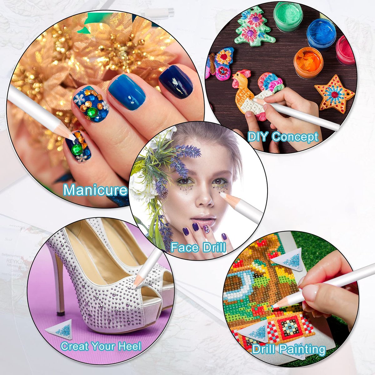 Maitys 22 Pieces Wax Pencil Set for Rhinestones – Crystal Pick Up Tools with Tweezers, Sharpener & Triangular Plate for Nail Art & Gem Dotting - görsel 11