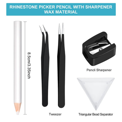 Maitys 22 Pieces Wax Pencil Set for Rhinestones – Crystal Pick Up Tools with Tweezers, Sharpener & Triangular Plate for Nail Art & Gem Dotting