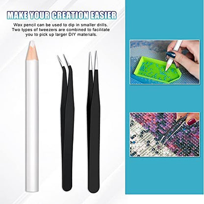 Maitys 22 Pieces Wax Pencil Set for Rhinestones – Crystal Pick Up Tools with Tweezers, Sharpener & Triangular Plate for Nail Art & Gem Dotting