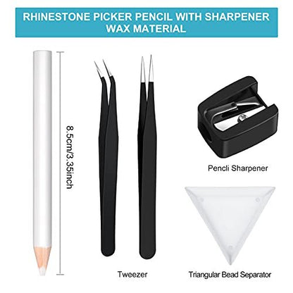 Maitys 22 Pieces Wax Pencil Set for Rhinestones – Crystal Pick Up Tools with Tweezers, Sharpener & Triangular Plate for Nail Art & Gem Dotting