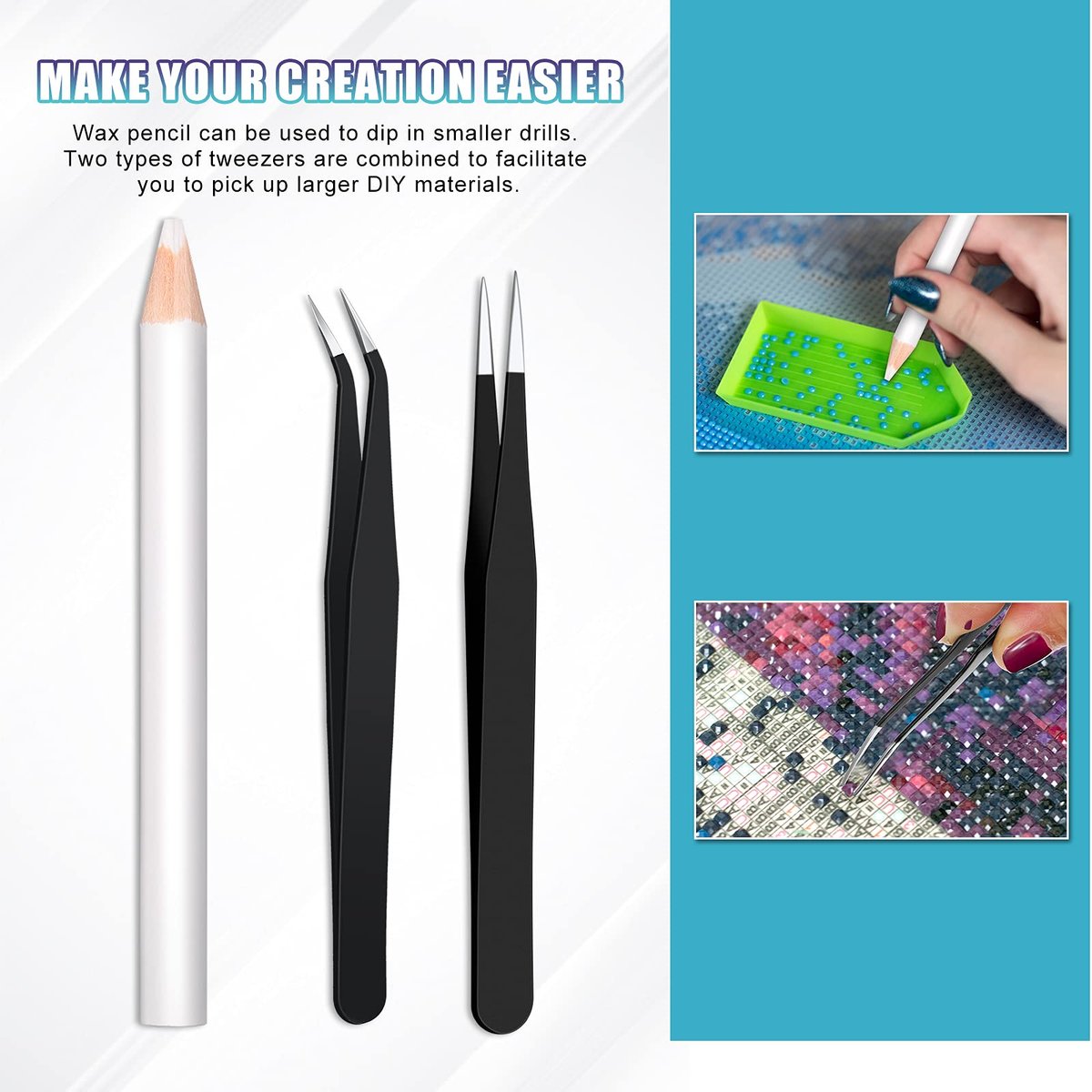 Maitys 22 Pieces Wax Pencil Set for Rhinestones – Crystal Pick Up Tools with Tweezers, Sharpener & Triangular Plate for Nail Art & Gem Dotting - görsel 3