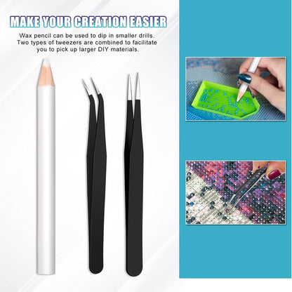 Maitys 22 Pieces Wax Pencil Set for Rhinestones – Crystal Pick Up Tools with Tweezers, Sharpener & Triangular Plate for Nail Art & Gem Dotting