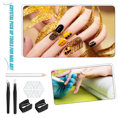 Maitys 22 Pieces Wax Pencil Set for Rhinestones – Crystal Pick Up Tools with Tweezers, Sharpener & Triangular Plate for Nail Art & Gem Dotting