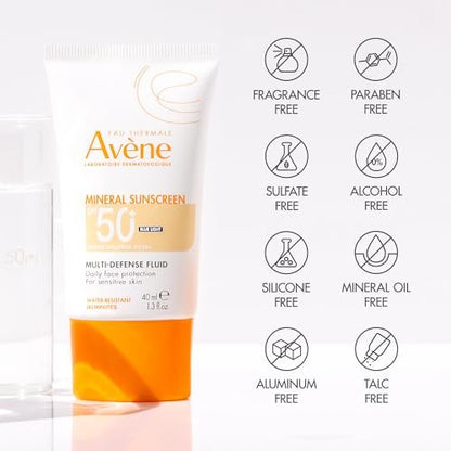 Avène Mineral Sunscreen Multi-Defense Fluid Tinted SPF 50+ - Clean, Reef-Friendly Sunscreen for Sensitive Skin, 1.3 Fl Oz Avelisse