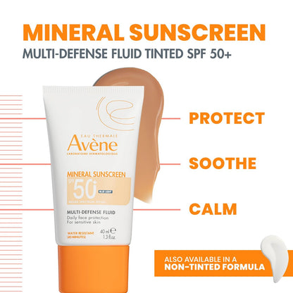 Avène Mineral Sunscreen Multi-Defense Fluid Tinted SPF 50+ - Clean, Reef-Friendly Sunscreen for Sensitive Skin, 1.3 Fl Oz Avelisse