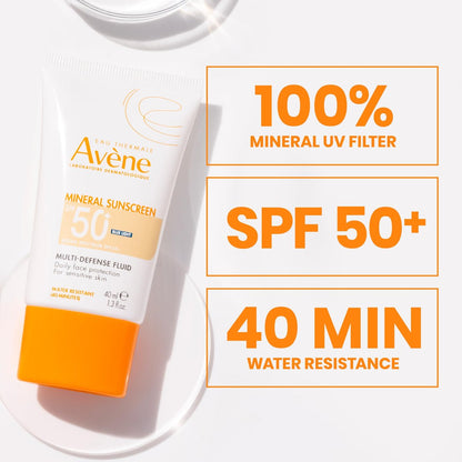 Avène Mineral Sunscreen Multi-Defense Fluid Tinted SPF 50+ - Clean, Reef-Friendly Sunscreen for Sensitive Skin, 1.3 Fl Oz Avelisse