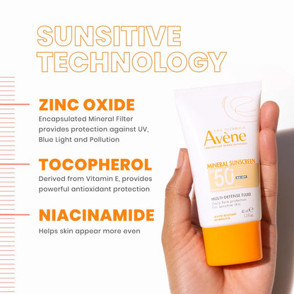 Avène Mineral Sunscreen Multi-Defense Fluid Tinted SPF 50+ - Clean, Reef-Friendly Sunscreen for Sensitive Skin, 1.3 Fl Oz Avelisse