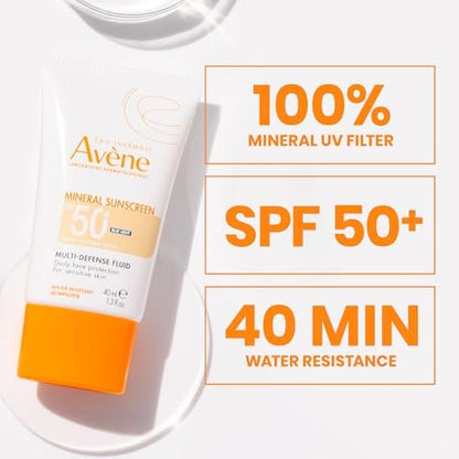 Avène Mineral Sunscreen Multi-Defense Fluid Tinted SPF 50+ - Clean, Reef-Friendly Sunscreen for Sensitive Skin, 1.3 Fl Oz Avelisse
