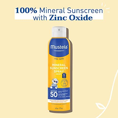 Mustela Baby Mineral Sunscreen Spray SPF 50 Broad Spectrum - Body Sun Spray for Sensitive Skin - Water Resistant & Fragrance Free - 6 fl.oz. - görsel 4