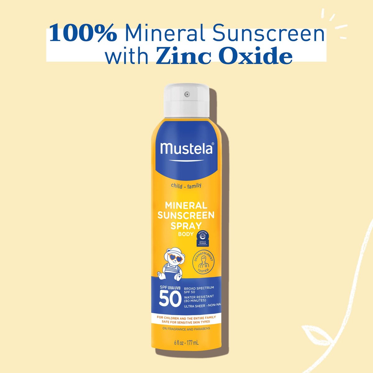 Mustela Baby Mineral Sunscreen Spray SPF 50 Broad Spectrum - Body Sun Spray for Sensitive Skin - Water Resistant & Fragrance Free - 6 fl.oz. - görsel 3