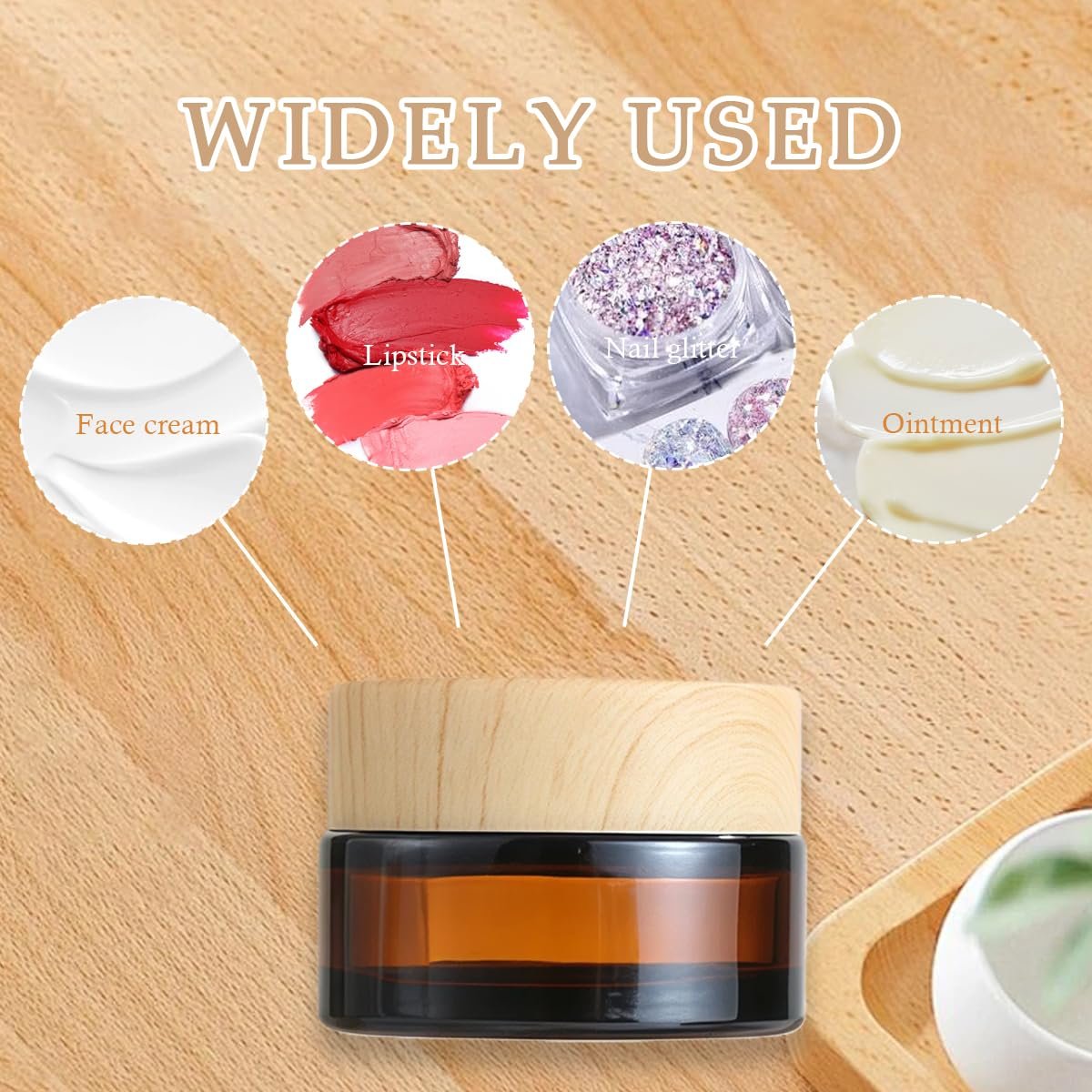 5-Pack 20ml Amber Glass Jars with Plastic Lids – Refillable Sample Containers for Lotions, Creams, Eye Shadow, Balm - görsel 13
