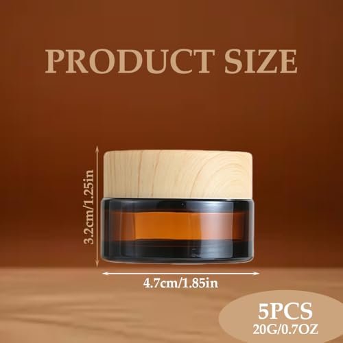 5-Pack 20ml Amber Glass Jars with Plastic Lids – Refillable Sample Containers for Lotions, Creams, Eye Shadow, Balm - görsel 4