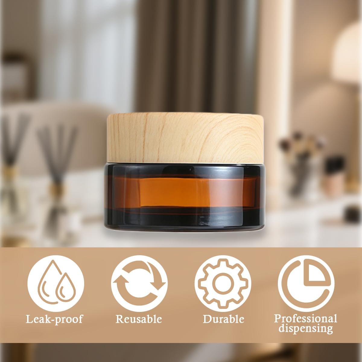5-Pack 20ml Amber Glass Jars with Plastic Lids – Refillable Sample Containers for Lotions, Creams, Eye Shadow, Balm - görsel 9