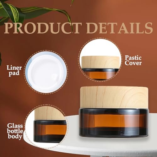 5-Pack 20ml Amber Glass Jars with Plastic Lids – Refillable Sample Containers for Lotions, Creams, Eye Shadow, Balm - görsel 6