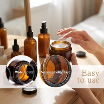 5-Pack 20ml Amber Glass Jars with Plastic Lids – Refillable Sample Containers for Lotions, Creams, Eye Shadow, Balm