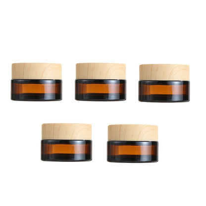 5-Pack 20ml Amber Glass Jars with Plastic Lids – Refillable Sample Containers for Lotions, Creams, Eye Shadow, Balm