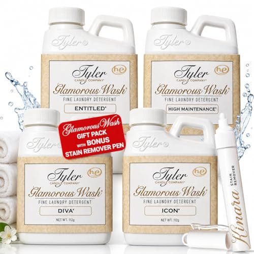 Kinara Tyler Glamorous Wash Liquid Laundry Detergent Gift Pack with Stain Remover Pen - 4 Count (4 fl oz each) for Delicate Fabrics Avelisse