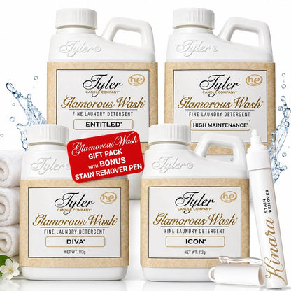 Kinara Tyler Glamorous Wash Liquid Laundry Detergent Gift Pack with Stain Remover Pen - 4 Count (4 fl oz each) for Delicate Fabrics Avelisse
