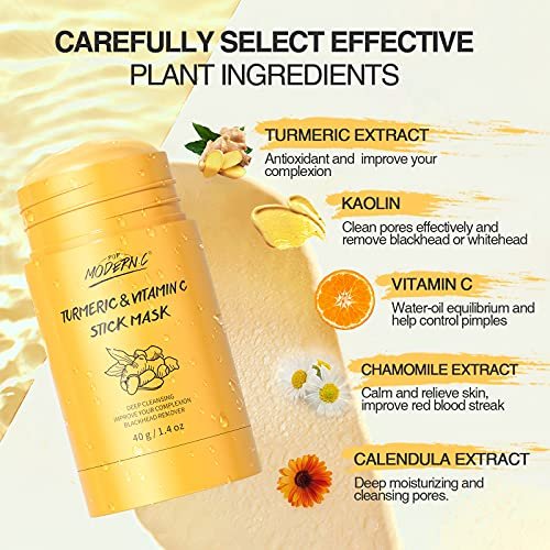 POP MODERN.C Turmeric Clay Stick Mask - Organic Vitamin C Mask for Blackhead Cleansing, Deep Clean Pores, Improve Acne - Includes Blackhead Extractor Tools - görsel 6
