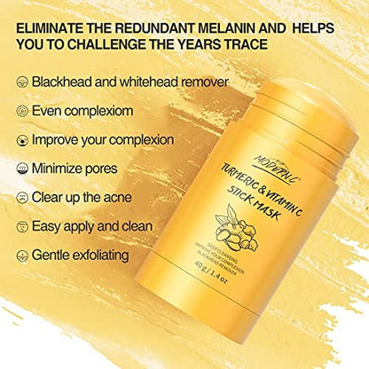 POP MODERN.C Turmeric Clay Stick Mask - Organic Vitamin C Mask for Blackhead Cleansing, Deep Clean Pores, Improve Acne - Includes Blackhead Extractor Tools